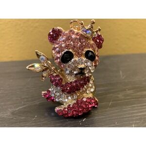 Bear Pink Panda Keychain Bejeweled Rhinestone Purse Jewelry Bling Clip Key Ring